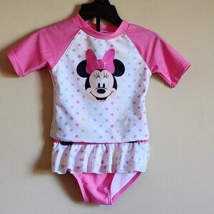 Disney Baby Girl Minni Mouse Swimsuit Set Sun Guard UPF 50+ Size 3-6 Months